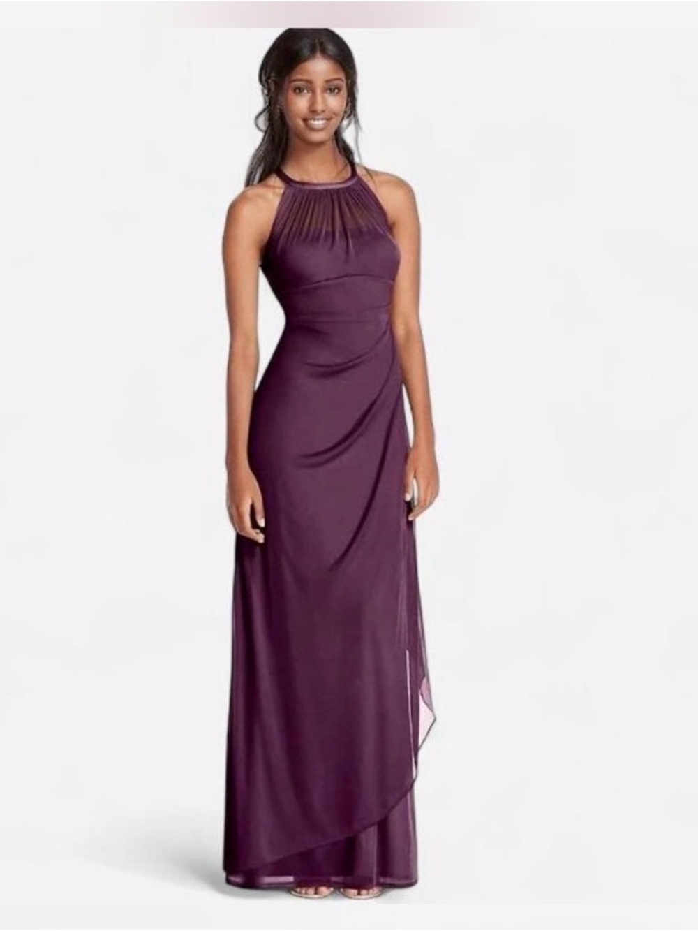 David's Bridal Sleeveless Halter Maxi Formal Dress in Plum 14